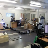 Improvised biomechanical testing lab at a soccer club in their training container - testing 90 athletes in 1 week    3